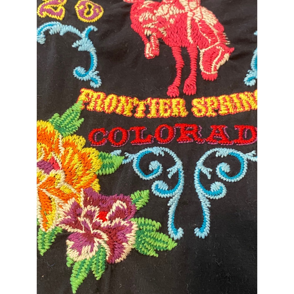 JWLA Johnny Was Black Embroidered Twisted Spur Rodeo Colorado V-Neck T-Shirt L - Picture 9 of 9